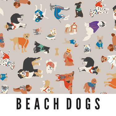 BEACH DOG Fabric - Laminated Cotton - by the 1/2 yard