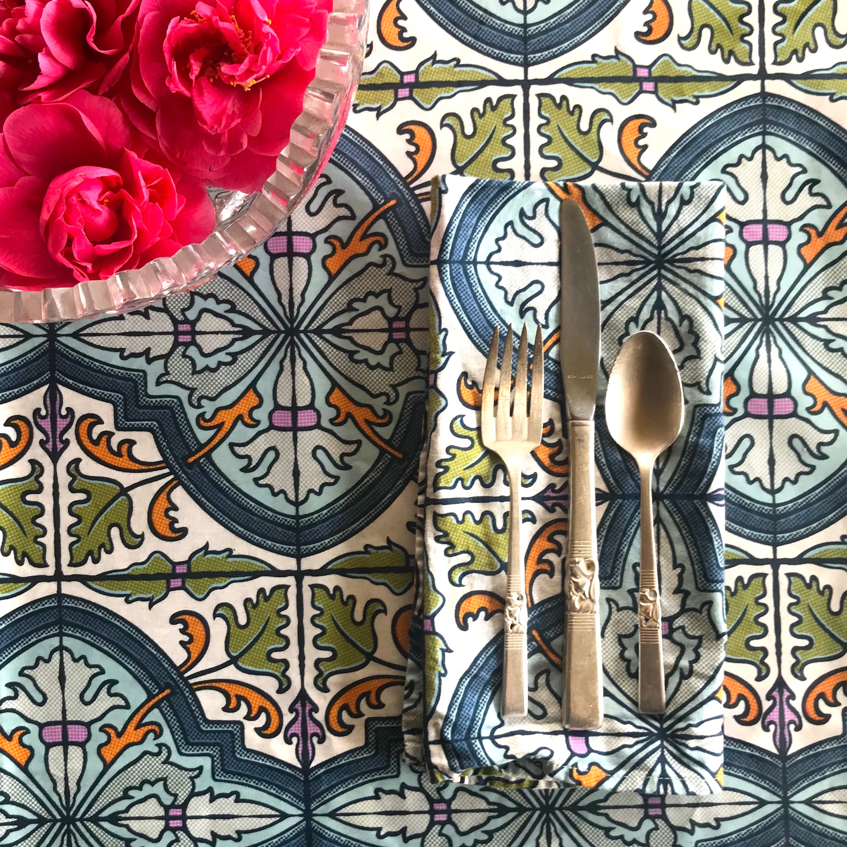 Cloth Napkins and wipe-off Laminated Tablecloths make every day Earth day