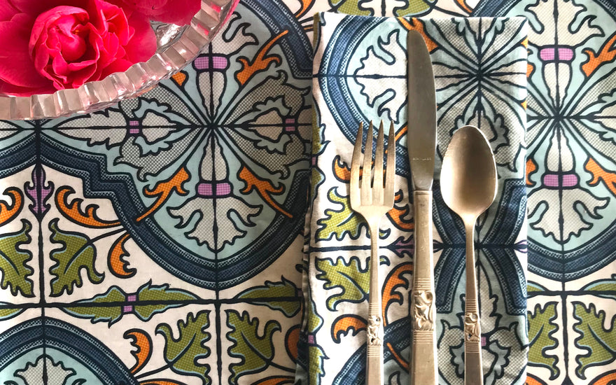 Cloth Napkins and wipe-off Laminated Tablecloths make every day Earth day