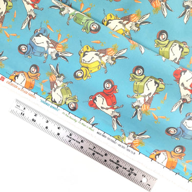 RUNAWAY BUNNIES Fabric - Laminated Cotton - by the 1/2 yard